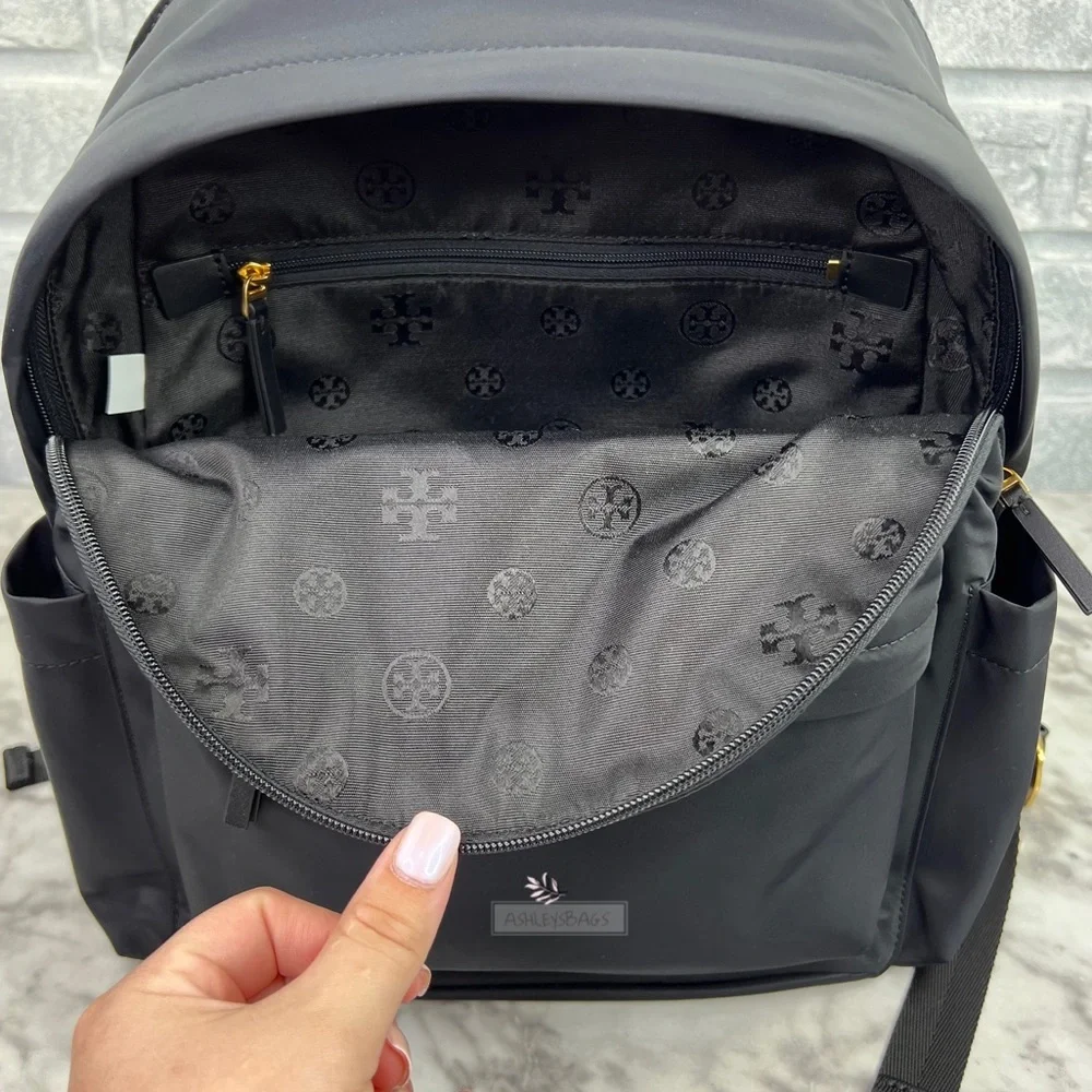 Tory Burch Ella Nylon Backpack In Black - Picture 8 of 13